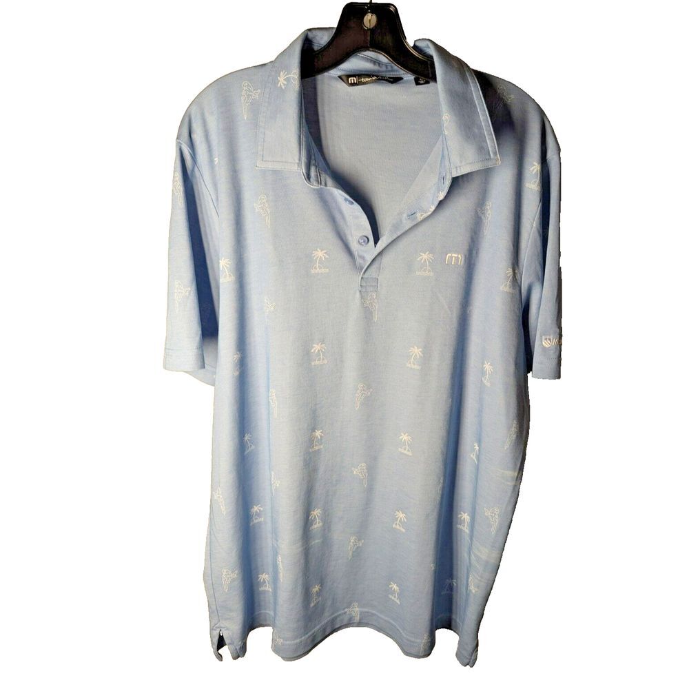 Travis‎ Matthew Polo Mens XL Blue Parrot Tree Short Sleeve Performance Golf